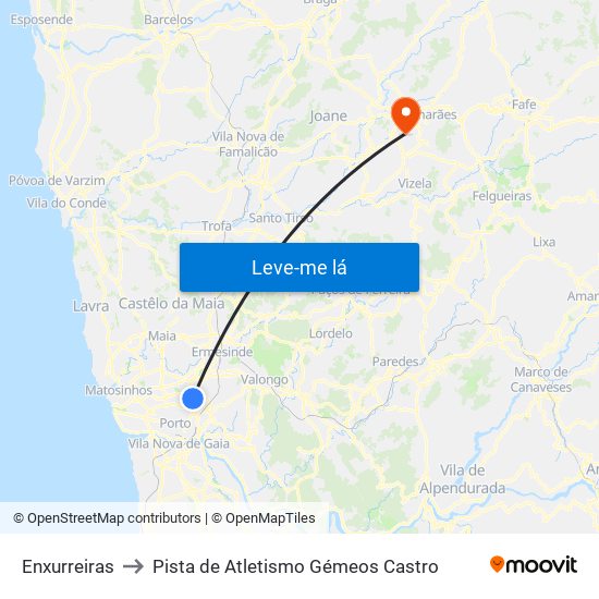 Enxurreiras to Pista de Atletismo Gémeos Castro map