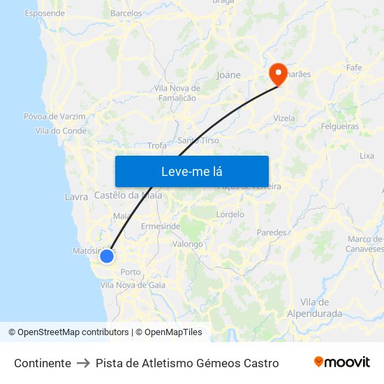 Continente to Pista de Atletismo Gémeos Castro map