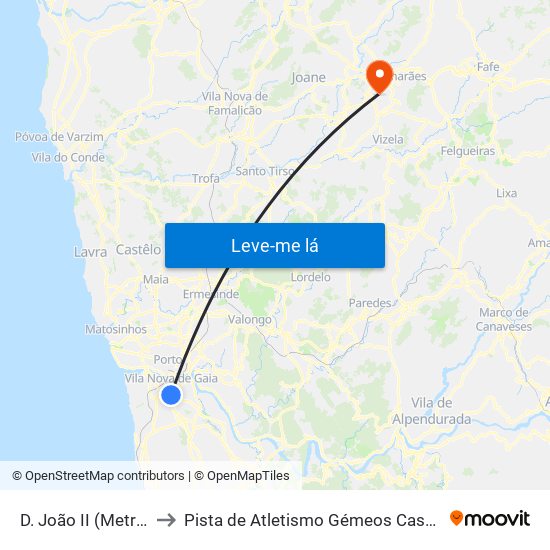 D. João II (Metro) to Pista de Atletismo Gémeos Castro map