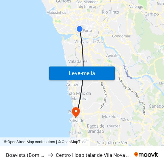 Boavista (Bom Sucesso) to Centro Hospitalar de Vila Nova de Gaia / Espinho map