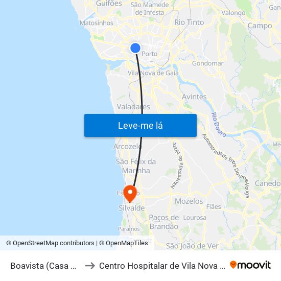 Boavista (Casa da Música) to Centro Hospitalar de Vila Nova de Gaia / Espinho map