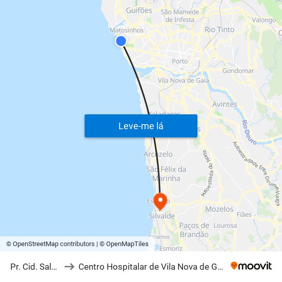 Pr. Cid. Salvador to Centro Hospitalar de Vila Nova de Gaia / Espinho map