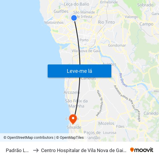 Padrão Légua to Centro Hospitalar de Vila Nova de Gaia / Espinho map