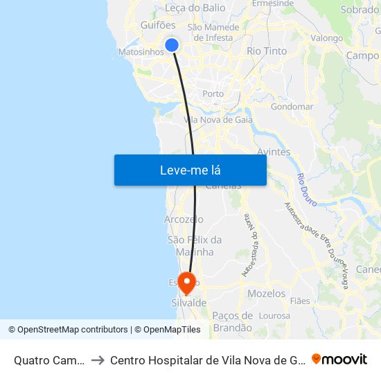 Quatro Caminhos to Centro Hospitalar de Vila Nova de Gaia / Espinho map