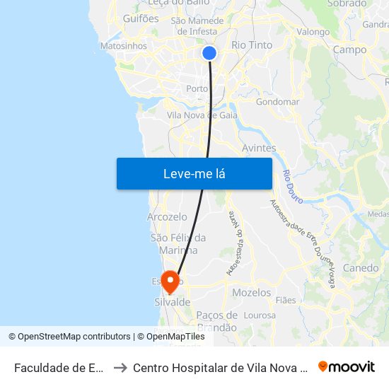 Faculdade de Engenharia to Centro Hospitalar de Vila Nova de Gaia / Espinho map