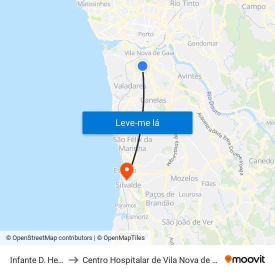 Infante D. Henrique to Centro Hospitalar de Vila Nova de Gaia / Espinho map