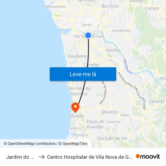 Jardim do Morro to Centro Hospitalar de Vila Nova de Gaia / Espinho map