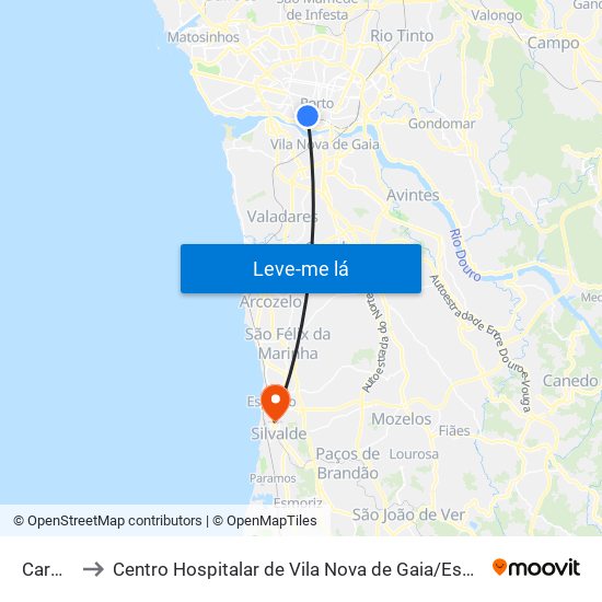 Carmo to Centro Hospitalar de Vila Nova de Gaia / Espinho map