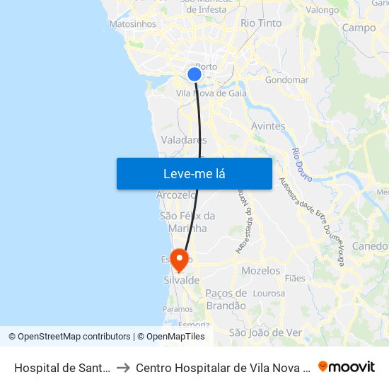 Hospital de Santo António to Centro Hospitalar de Vila Nova de Gaia / Espinho map