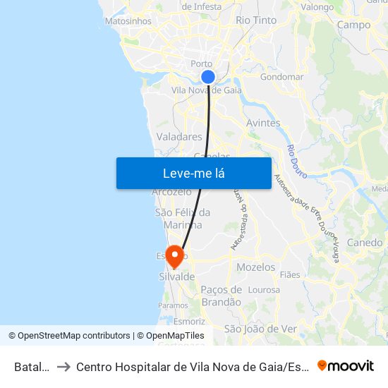 Batalha to Centro Hospitalar de Vila Nova de Gaia / Espinho map