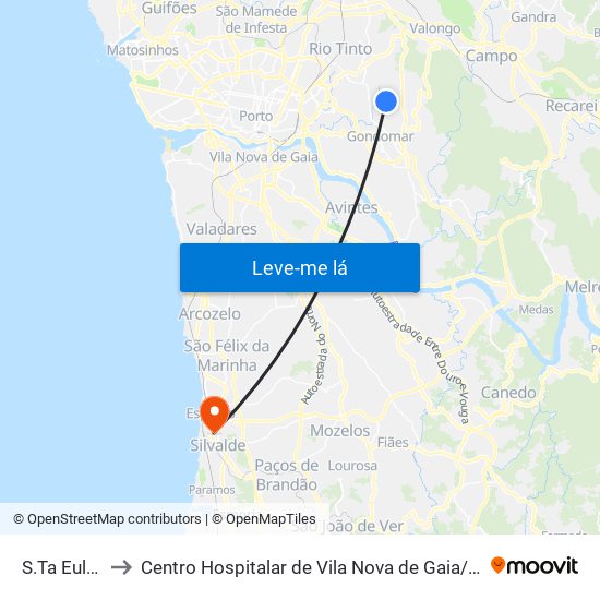 S.Ta Eulália to Centro Hospitalar de Vila Nova de Gaia / Espinho map