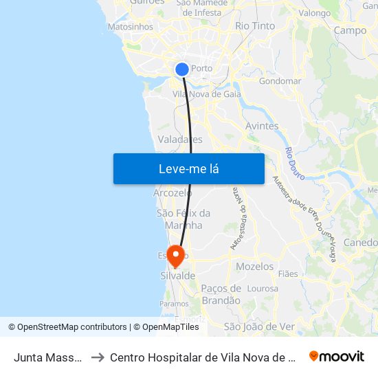 Junta Massarelos to Centro Hospitalar de Vila Nova de Gaia / Espinho map