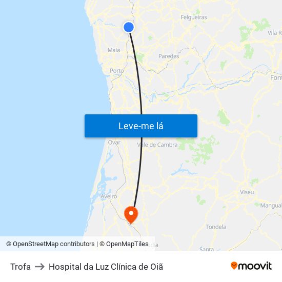 Trofa to Hospital da Luz Clínica de Oiã map