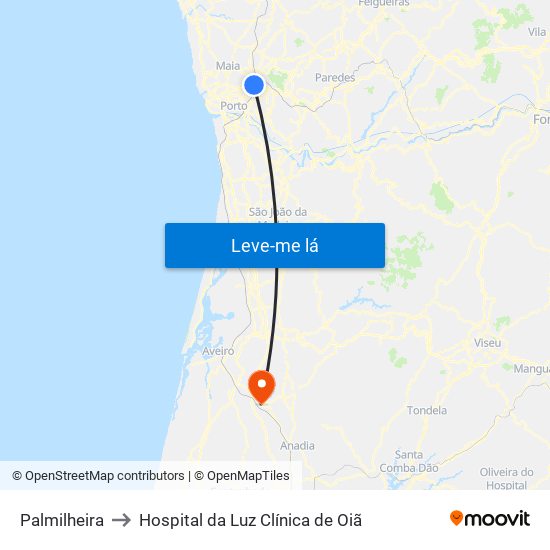 Palmilheira to Hospital da Luz Clínica de Oiã map