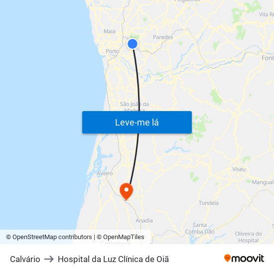 Calvário to Hospital da Luz Clínica de Oiã map