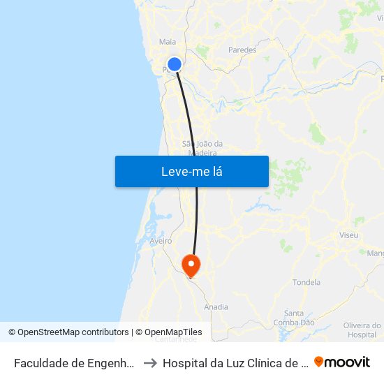 Faculdade de Engenharia to Hospital da Luz Clínica de Oiã map