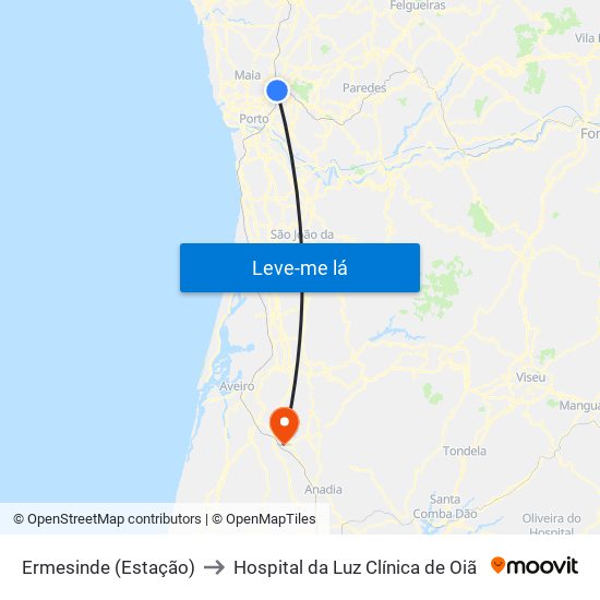 Ermesinde (Estação) to Hospital da Luz Clínica de Oiã map