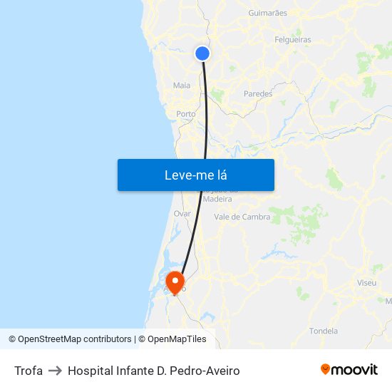 Trofa to Hospital Infante D. Pedro-Aveiro map