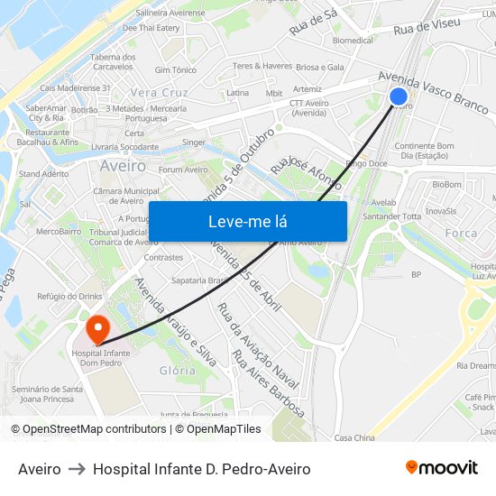 Aveiro to Hospital Infante D. Pedro-Aveiro map