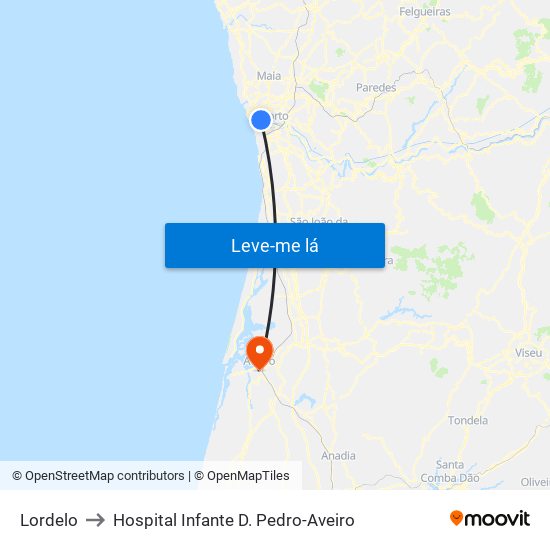 Lordelo to Hospital Infante D. Pedro-Aveiro map
