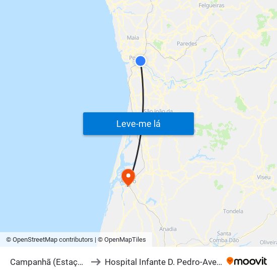 Campanhã (Estação) to Hospital Infante D. Pedro-Aveiro map