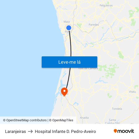Laranjeiras to Hospital Infante D. Pedro-Aveiro map
