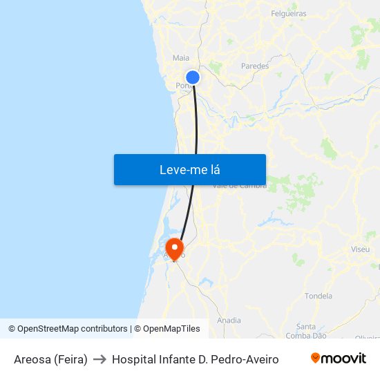 Areosa (Feira) to Hospital Infante D. Pedro-Aveiro map