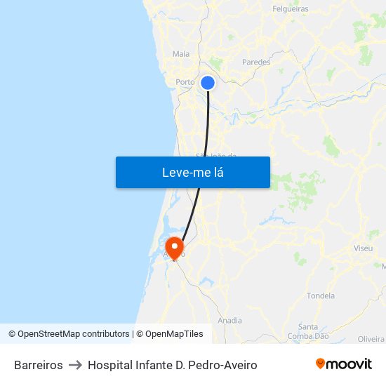 Barreiros to Hospital Infante D. Pedro-Aveiro map