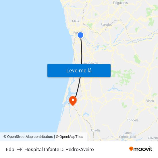 Edp to Hospital Infante D. Pedro-Aveiro map