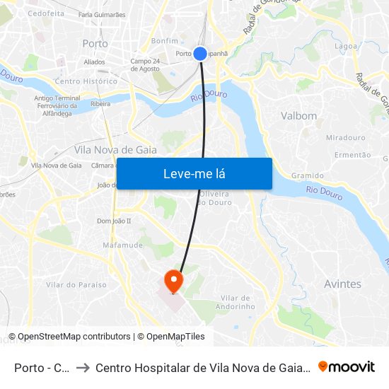 Porto - Campanhã to Centro Hospitalar de Vila Nova de Gaia-Hospital Eduardo Santos Silva map