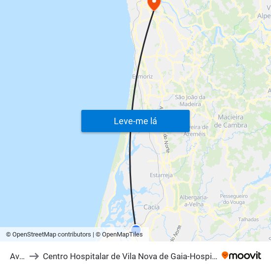 Aveiro to Centro Hospitalar de Vila Nova de Gaia-Hospital Eduardo Santos Silva map