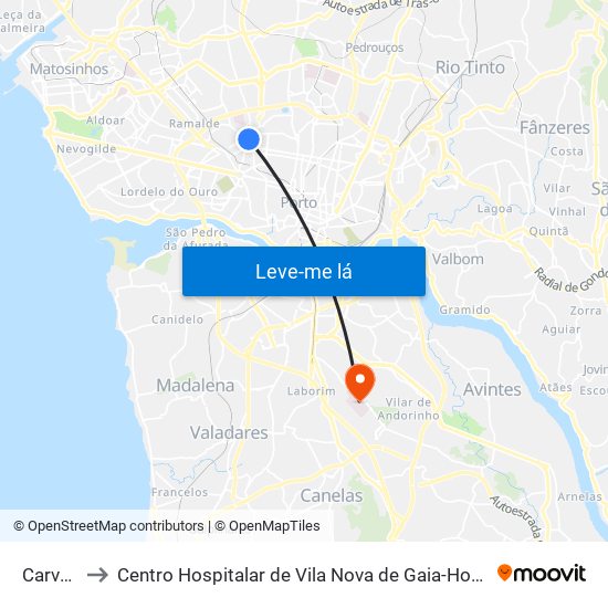 Carvalhido to Centro Hospitalar de Vila Nova de Gaia-Hospital Eduardo Santos Silva map