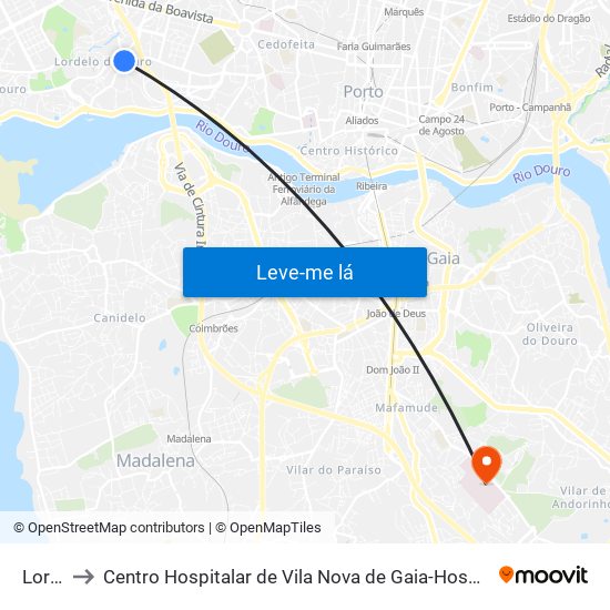 Lordelo to Centro Hospitalar de Vila Nova de Gaia-Hospital Eduardo Santos Silva map