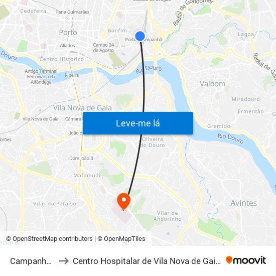 Campanhã (Estação) to Centro Hospitalar de Vila Nova de Gaia-Hospital Eduardo Santos Silva map