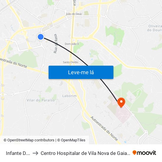 Infante D. Henrique to Centro Hospitalar de Vila Nova de Gaia-Hospital Eduardo Santos Silva map