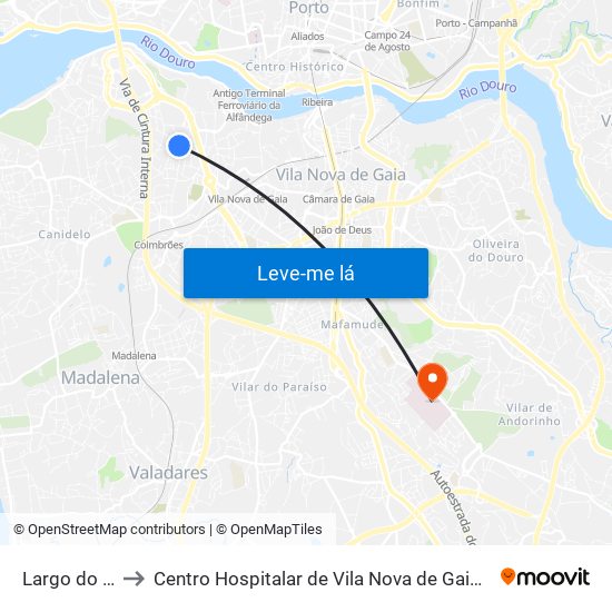 Largo do Montinho to Centro Hospitalar de Vila Nova de Gaia-Hospital Eduardo Santos Silva map