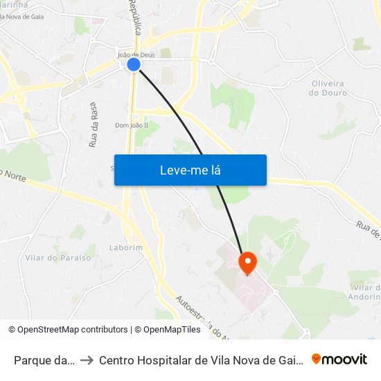 Parque da República to Centro Hospitalar de Vila Nova de Gaia-Hospital Eduardo Santos Silva map