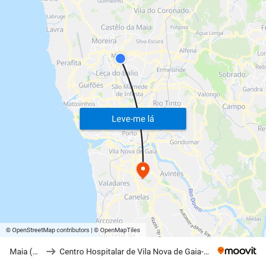 Maia (Câmara) to Centro Hospitalar de Vila Nova de Gaia-Hospital Eduardo Santos Silva map