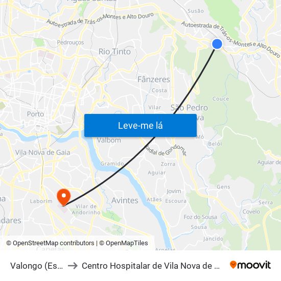 Valongo (Estação) | Presa to Centro Hospitalar de Vila Nova de Gaia-Hospital Eduardo Santos Silva map