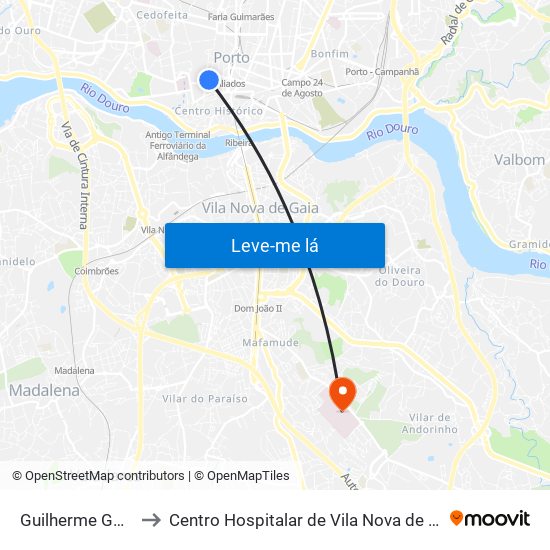 Guilherme Gomes Fernandes to Centro Hospitalar de Vila Nova de Gaia-Hospital Eduardo Santos Silva map