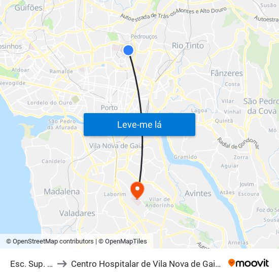 Esc. Sup. Educação to Centro Hospitalar de Vila Nova de Gaia-Hospital Eduardo Santos Silva map