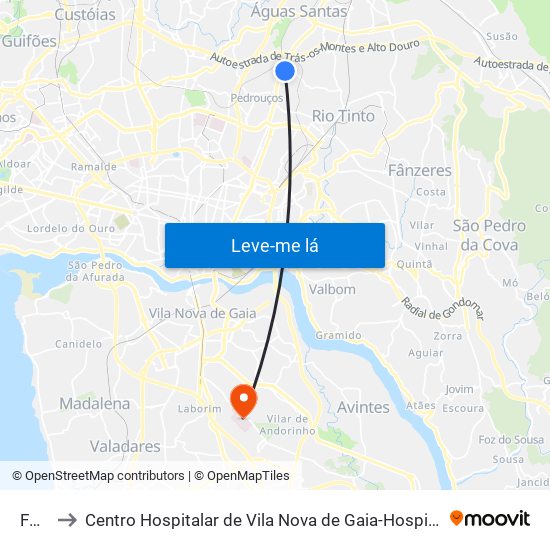 Forno to Centro Hospitalar de Vila Nova de Gaia-Hospital Eduardo Santos Silva map