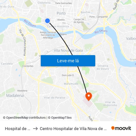 Hospital de Santo António to Centro Hospitalar de Vila Nova de Gaia-Hospital Eduardo Santos Silva map