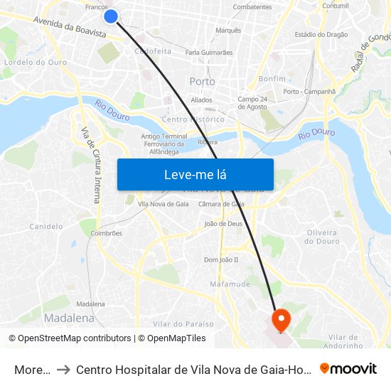 Moreira Sá to Centro Hospitalar de Vila Nova de Gaia-Hospital Eduardo Santos Silva map