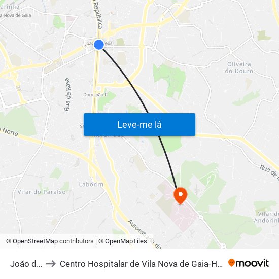 João de Deus to Centro Hospitalar de Vila Nova de Gaia-Hospital Eduardo Santos Silva map