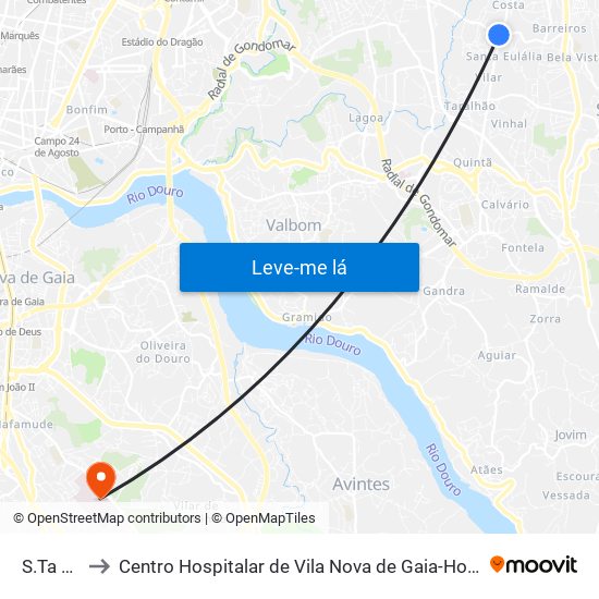 S.Ta Eulália to Centro Hospitalar de Vila Nova de Gaia-Hospital Eduardo Santos Silva map