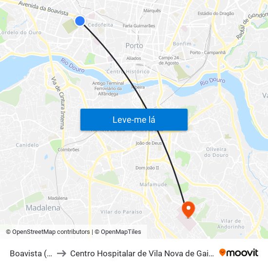 Boavista (Cemitério) to Centro Hospitalar de Vila Nova de Gaia-Hospital Eduardo Santos Silva map