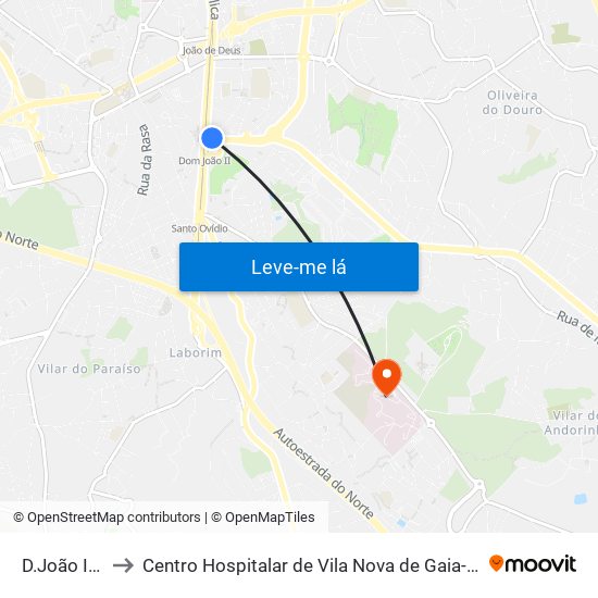 D.João II (Metro) to Centro Hospitalar de Vila Nova de Gaia-Hospital Eduardo Santos Silva map