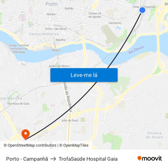 Porto - Campanhã to TrofaSaúde Hospital Gaia map
