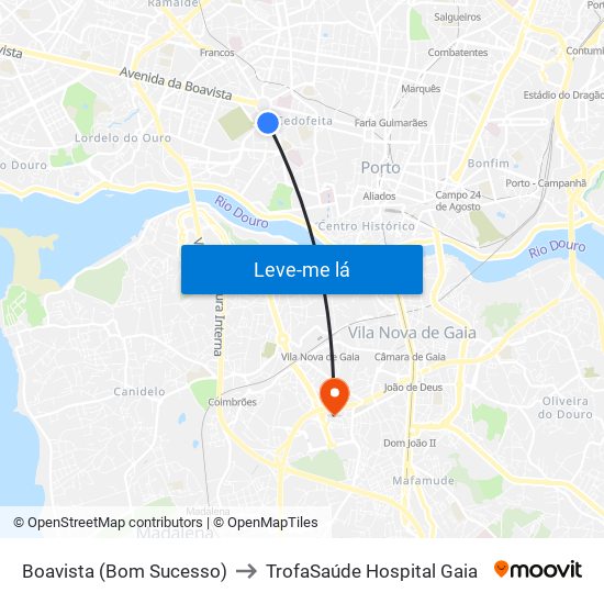 Boavista (Bom Sucesso) to TrofaSaúde Hospital Gaia map